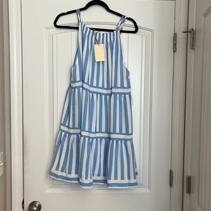 Blue and white mini dress